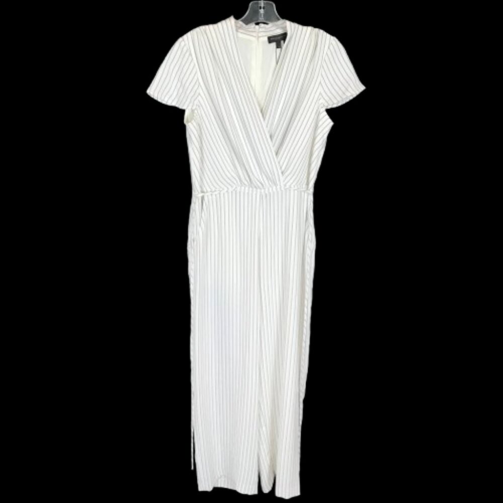 NWT Donna Karan Womens Size 8 Vertical Stripe Crop Wide Leg V-Neck Jumpsuit NEW